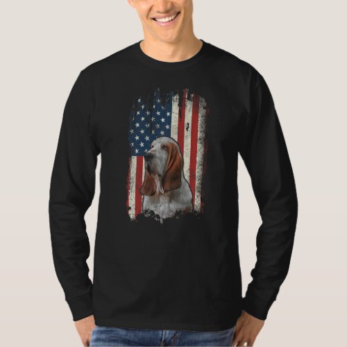 Distressed Basset Hound American Flag Patriotic Do T_Shirt