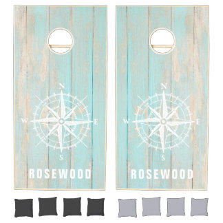 Distressed Beach Wood Compass Family Cornhole Set