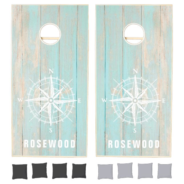 Distressed Beach Wood Compass Family Cornhole Set (Set)