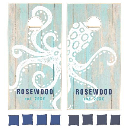 Distressed Beach Wood Octopus Family Cornhole Set