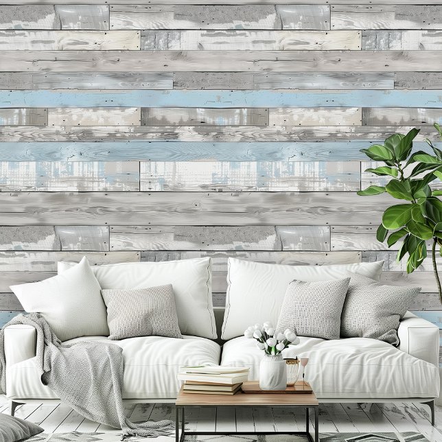 Distressed Beachwood Light Blue Gray Room Pattern Wallpaper (Distressed Beachwood Light Blue Gray Room Office Wallpaper)