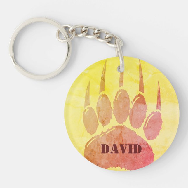 Distressed Bear Paw Print Custom Name Keychain (Front)