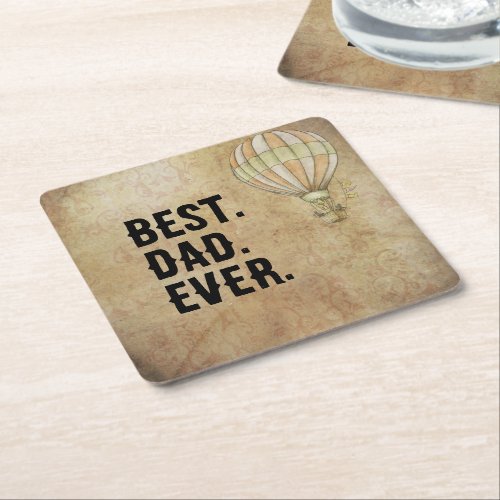 Distressed Beige Vintage Hot Air Balloon Steampunk Square Paper Coaster