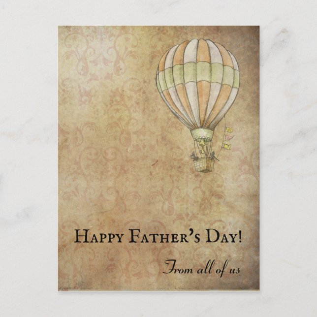 Distressed Beige White Hot Air Balloon Fathers Day Postcard (Front)
