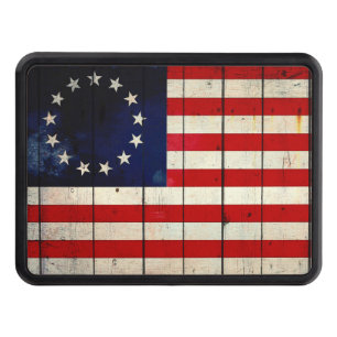 Distressed Betsy Ross Flag on old Barn Wood Hitch Cover