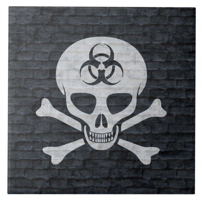 Distressed Biohazard Skull Ceramic Tile (Front)