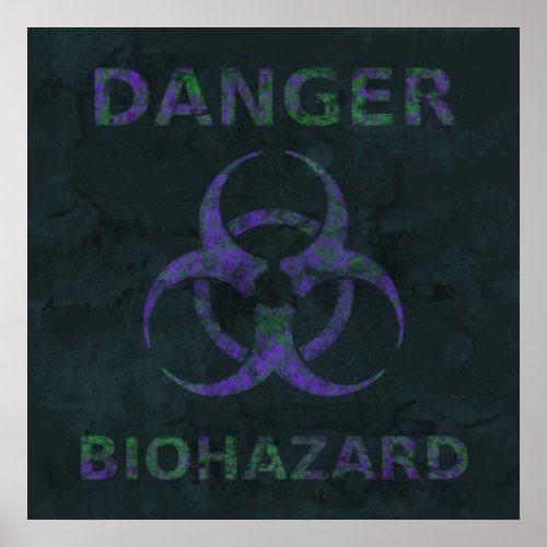 Distressed Biohazard Symbol Poster purple