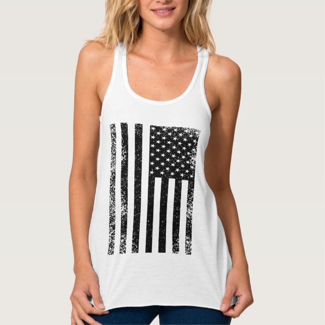 Distressed Black and White American Flag Tank Top (Front)