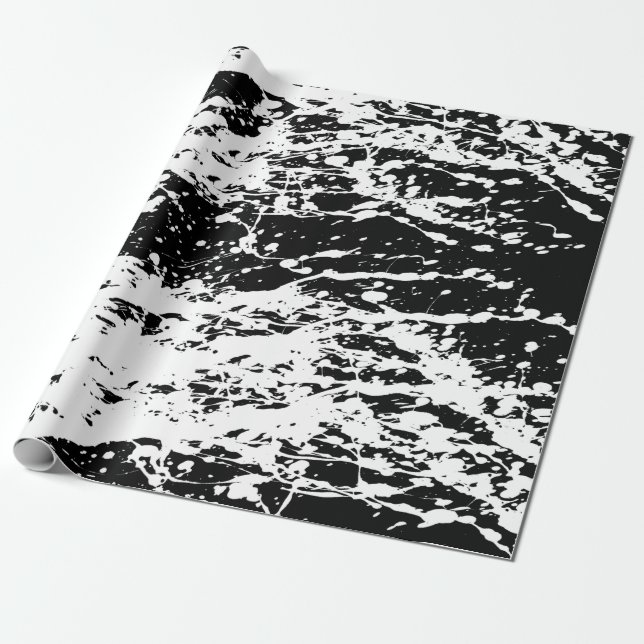 Distressed Black and White Distressed Paint Wrapping Paper (Unrolled)
