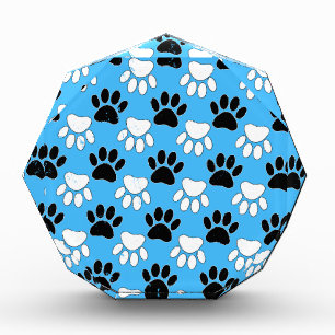 Distressed Black And White Paws On Blue Background Acrylic Award