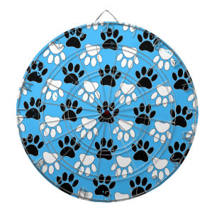Distressed Black And White Paws On Blue Background Dartboard