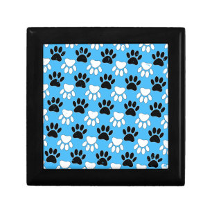 Distressed Black And White Paws On Blue Background Keepsake Box