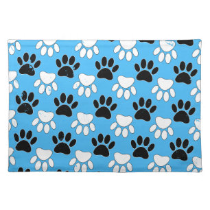 Distressed Black And White Paws On Blue Background Placemat