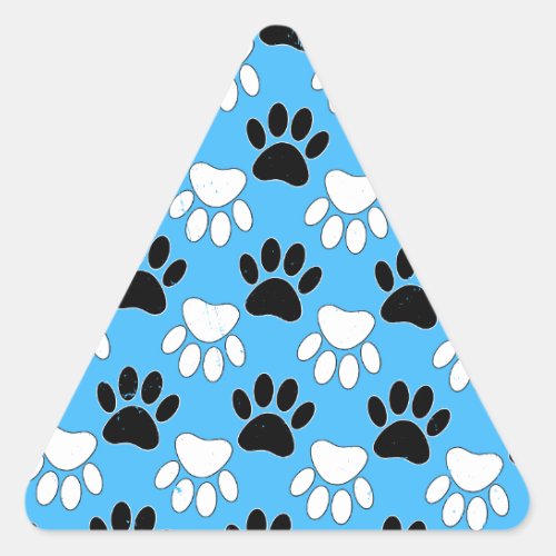 Distressed Black And White Paws On Blue Background Triangle Sticker