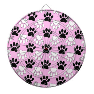 Distressed Black And White Paws On Pink Background Dart Board
