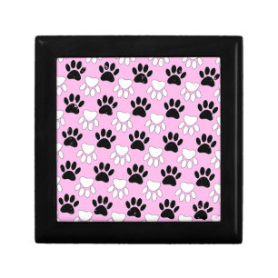 Distressed Black And White Paws On Pink Background Gift Box