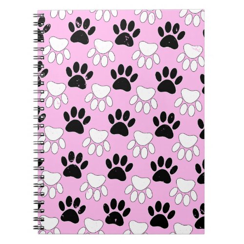 Distressed Black And White Paws On Pink Background Notebook