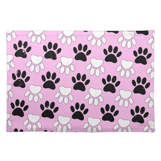 Distressed Black And White Paws On Pink Background Placemat (Front)