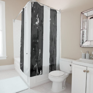 Distressed Black and White Striped Shower Curtain