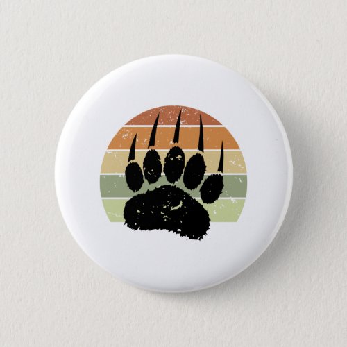 Distressed Black Bear Paw Print Retro Sunset Button