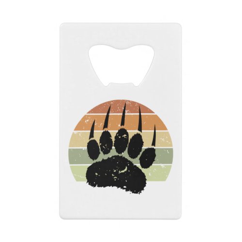 Distressed Black Bear Paw Print Retro Sunset Credit Card Bottle Opener