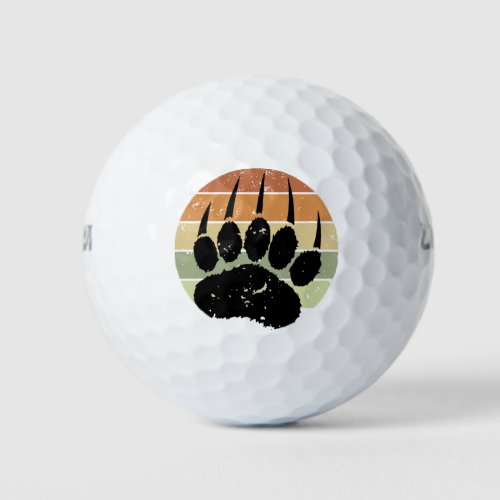 Distressed Black Bear Paw Print Retro Sunset Golf Balls