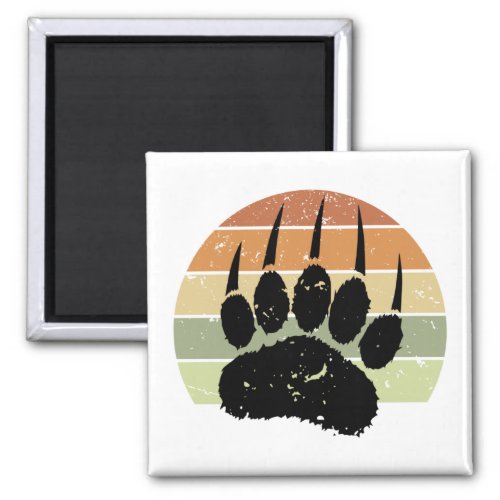 Distressed Black Bear Paw Print Retro Sunset Magnet