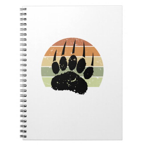 Distressed Black Bear Paw Print Retro Sunset Notebook
