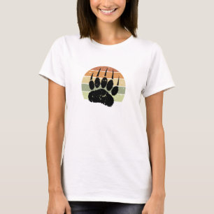 Distressed Black Bear Paw Print Retro Sunset T-Shirt