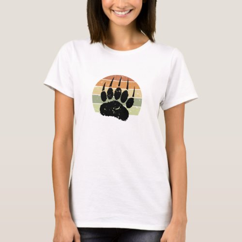 Distressed Black Bear Paw Print Retro Sunset T_Shirt