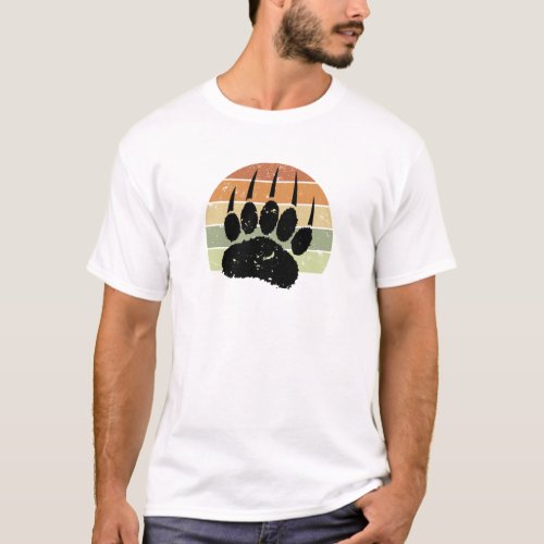 Distressed Black Bear Paw Print Retro Sunset T_Shirt