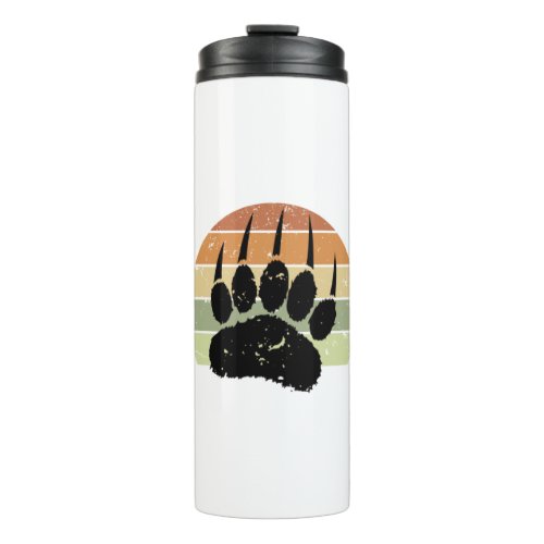 Distressed Black Bear Paw Print Retro Sunset Thermal Tumbler