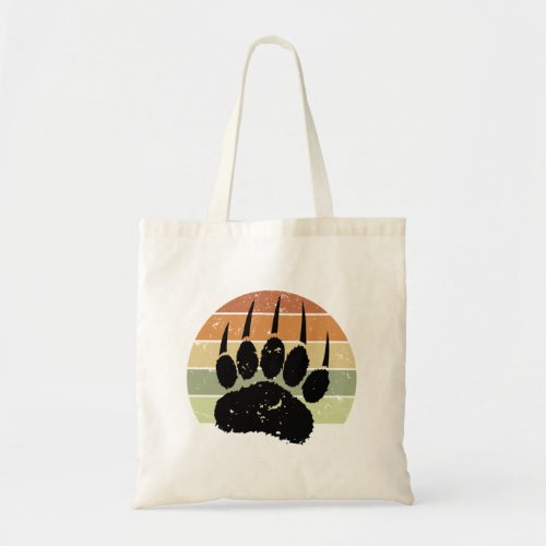 Distressed Black Bear Paw Print Retro Sunset Tote Bag