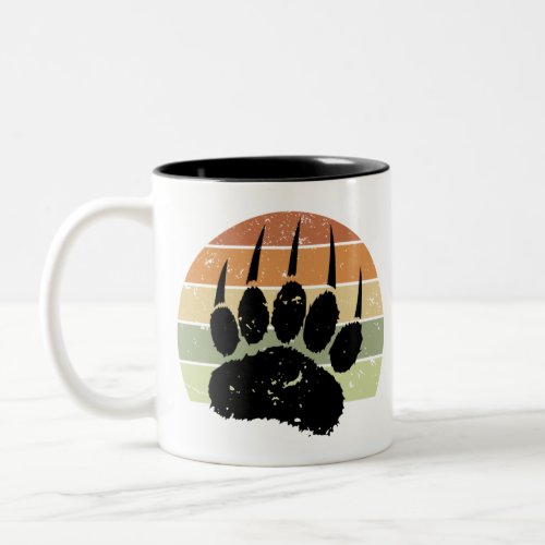 Distressed Black Bear Paw Print Retro Sunset Two_Tone Coffee Mug