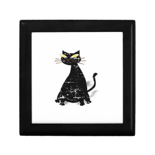 Distressed Black Fat Cat Jewelry Box