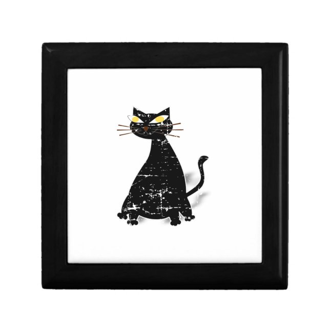Distressed Black Fat Cat Jewelry Box (Front)