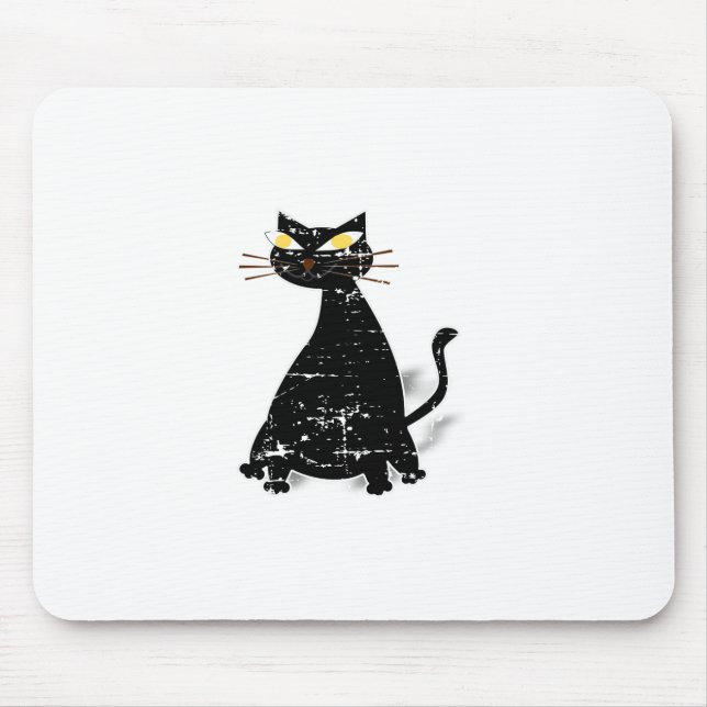 Distressed Black Fat Cat Mouse Pad (Front)