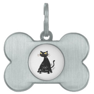 Distressed Black Fat Cat Pet Tag