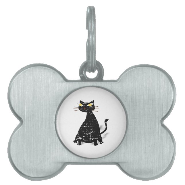 Distressed Black Fat Cat Pet Tag (Front)