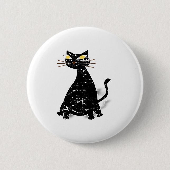 Distressed Black Fat Cat Pinback Button (Front)