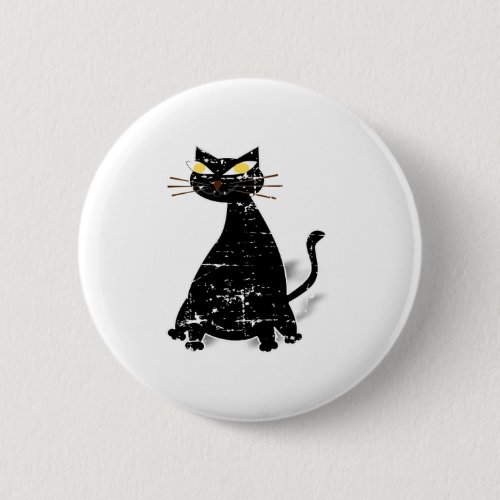 Distressed Black Fat Cat Pinback Button