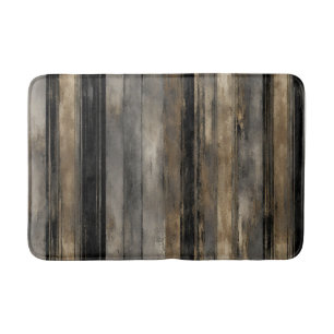 Distressed Black Gold and Gray Stripe Bath Mat