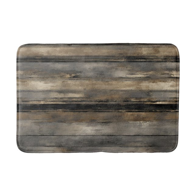 Distressed Black Gold and Gray Stripe Bath Mat (Front)