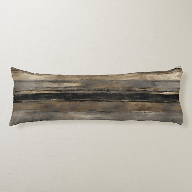 Distressed Black Gold and Gray Stripe Body Pillow (Front)