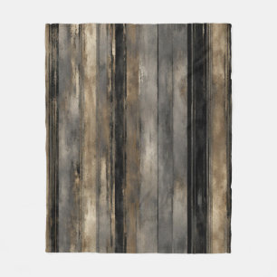 Distressed Black Gold and Gray Stripe Fleece Blanket