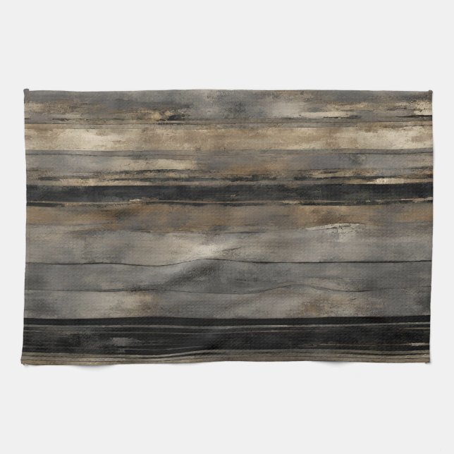 Distressed Black Gold and Gray Stripe Kitchen Towel (Horizontal)