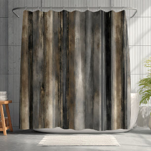 Distressed Black Gold and Gray Stripe Shower Curtain