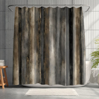 Distressed Black Gold and Gray Stripe Shower Curtain