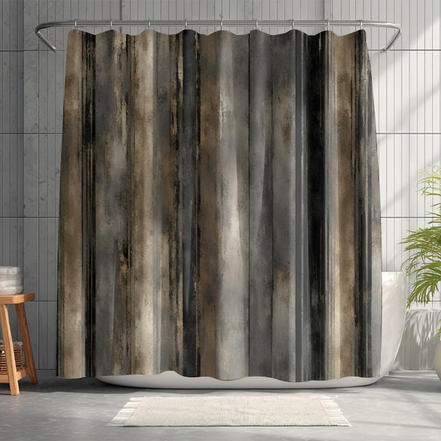 Distressed Black Gold and Gray Stripe Shower Curtain (Distressed black, gray, and gold shower curtain.
)
