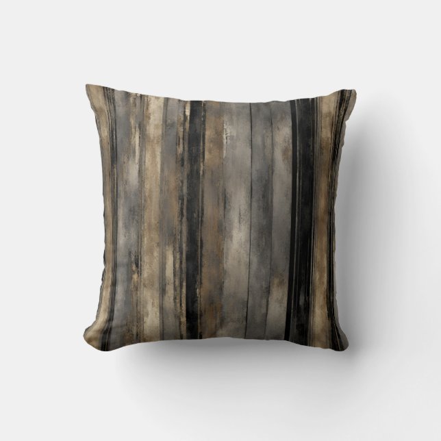 Distressed Black Gold and Gray Stripe Throw Pillow (Front)